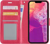 iPhone 13 Pro Max Hoesje Bookcase Kunstleer - iPhone 13 Pro Max Hoes Flip Case Book Cover - Donkerroze