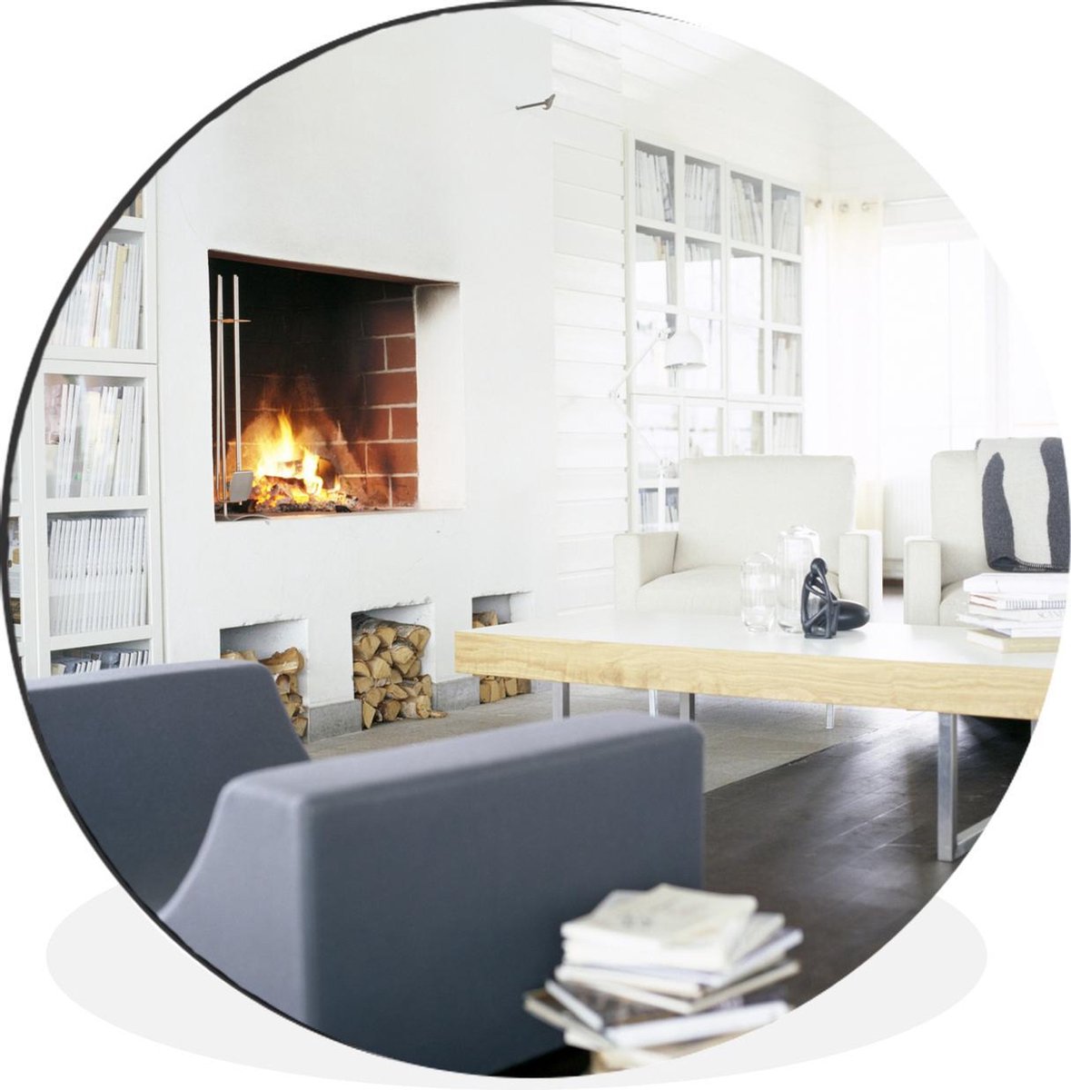 Wandcirkel - Muurcirkel - Open haard in een moderne kamer - Aluminium - ⌀ 30 cm - Binnen en Buiten