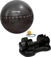 Tunturi - Fitness Set - Verstelbare Dumbbellset 12,5 kg  - Gymball Zwart met Anti Burst 75 cm