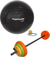 Tunturi - Fitness Set - Halterset 20 kg incl stang - Gymball Zwart 65 cm
