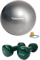 Tunturi - Fitness Set - Vinyl Dumbbell 2 x 2 kg  - Gymball Zilver 55 cm