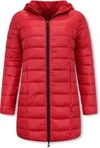 Puffer Jacket Dames Lang Gewatteerd - Slim Fit - Rood