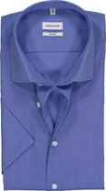 Seidensticker shaped fit overhemd - korte mouw - blauw fil a fil - Strijkvrij - Boordmaat: 39
