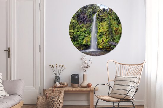 Cascade dans le Parc National de Whanganui en Océanie Cercle mural aluminium ⌀ 120 cm - impression photo sur cercle mural / cercle vivant / cercle jardin (décoration murale) XXL / Groot format!