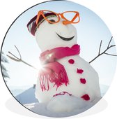WallCircle - Wandcirkel - Muurcirkel - Een sneeuwman met de zon achter zich zorgt voor een kerstsfeer - Aluminium - Dibond - ⌀ 30 cm - Binnen en Buiten
