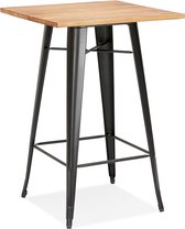 Alterego Hoge industriële tafel 'DARIUS' van donker hout met zwarte metalen poten
