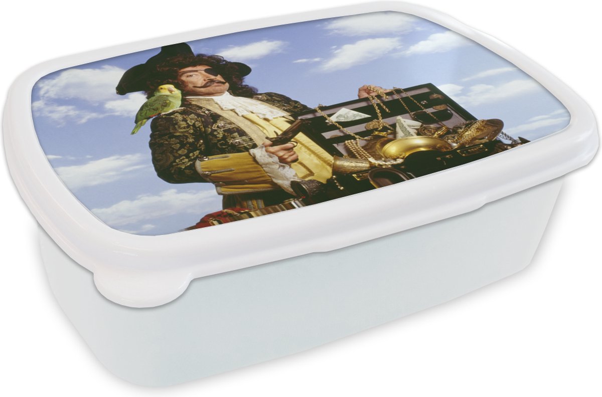Broodtrommel Wit - Lunchbox - Brooddoos - Piraat met schat - 18x12x6 cm - Volwassenen