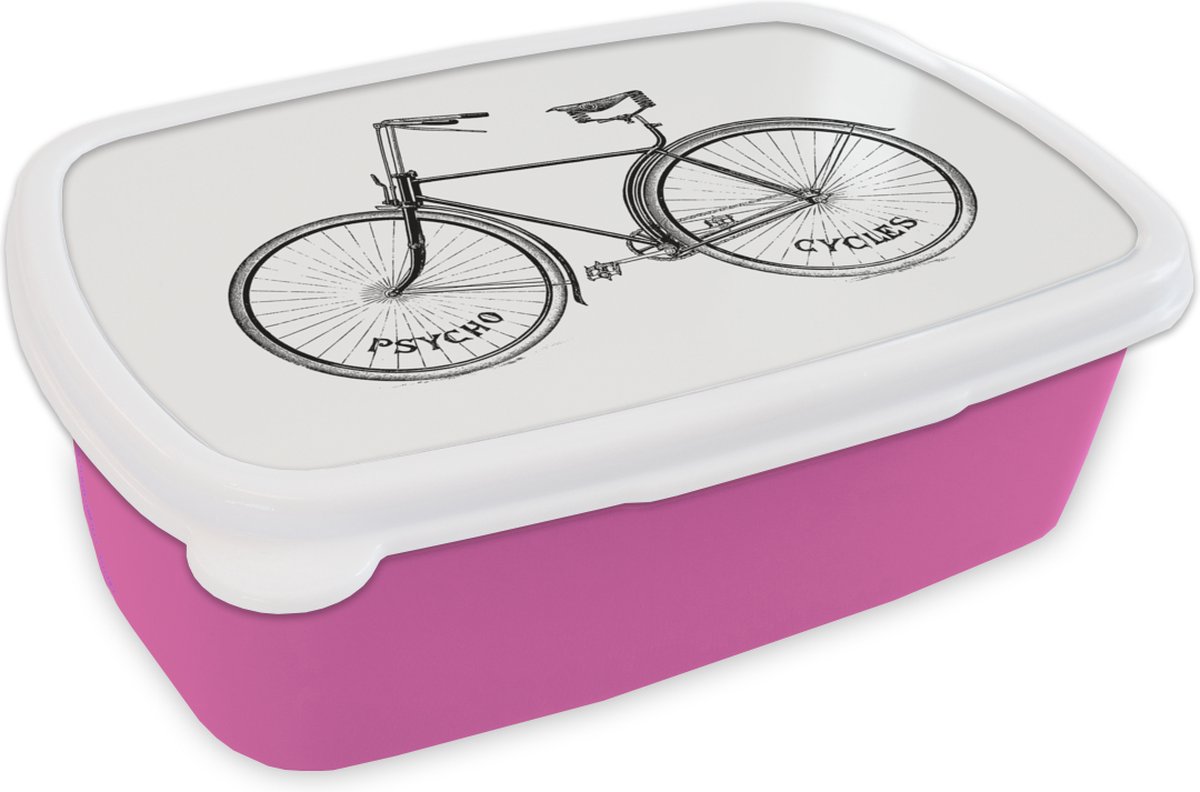 Broodtrommel Roze - Lunchbox - Brooddoos - Retro - Fiets - Zadel - 18x12x6 cm - Kinderen - Meisje