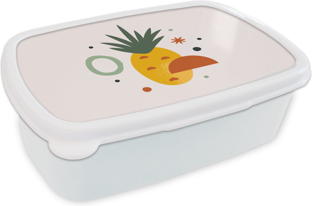 Broodtrommel Wit - Lunchbox - Brooddoos - Ananas - Tropisch - Fruit - 18x12x6 cm - Volwassenen
