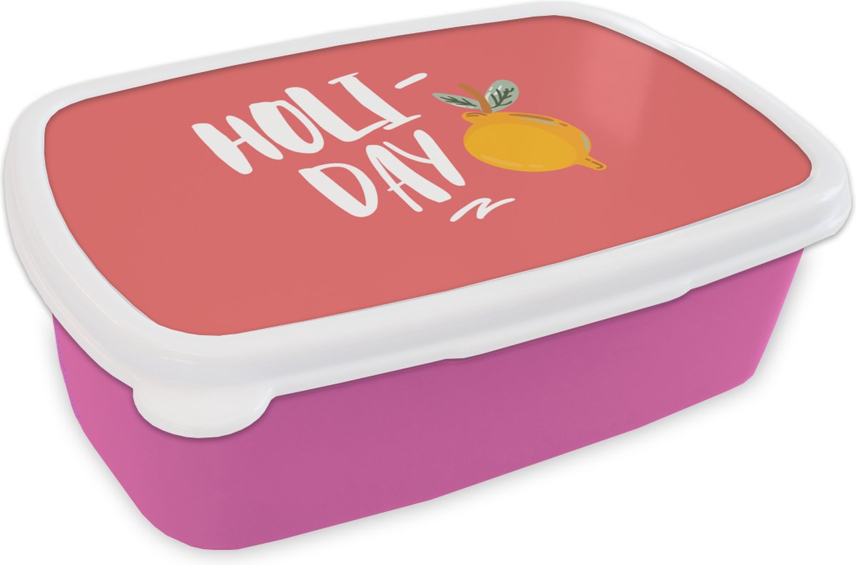 Broodtrommel Roze - Lunchbox - Brooddoos - Zomer - Fruit - Citroen - 18x12x6 cm - Kinderen - Meisje