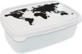 Broodtrommel Wit - Lunchbox - Brooddoos - Wereldkaart - Zwart - Wit - Simpel - 18x12x6 cm - Volwassenen