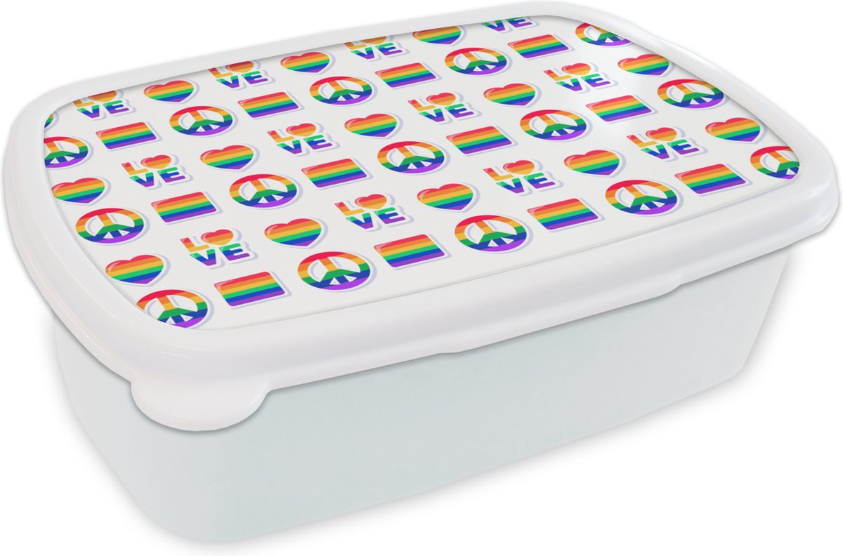 Broodtrommel Wit - Lunchbox - Brooddoos - Pride - Regenboog - Love - 18x12x6 cm - Volwassenen