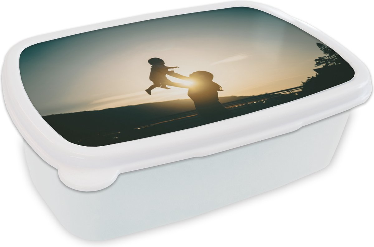 Broodtrommel Wit - Lunchbox - Brooddoos - Silhouet mama met kind - 18x12x6 cm - Volwassenen