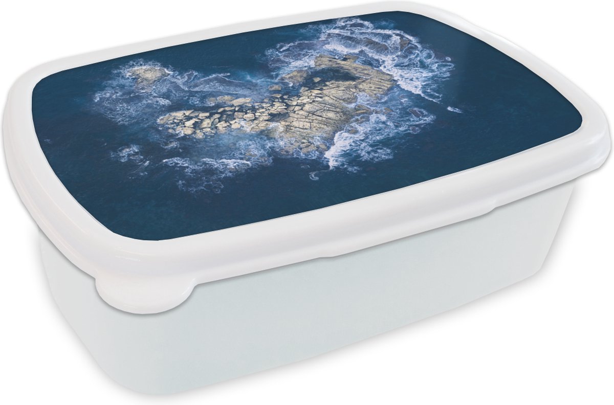 Broodtrommel Wit - Lunchbox - Brooddoos - Golven - Stenen - Hart - 18x12x6 cm - Volwassenen
