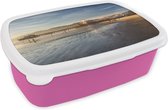 Broodtrommel Roze - Lunchbox - Brooddoos - Strand - Pier - Amerika - 18x12x6 cm - Kinderen - Meisje