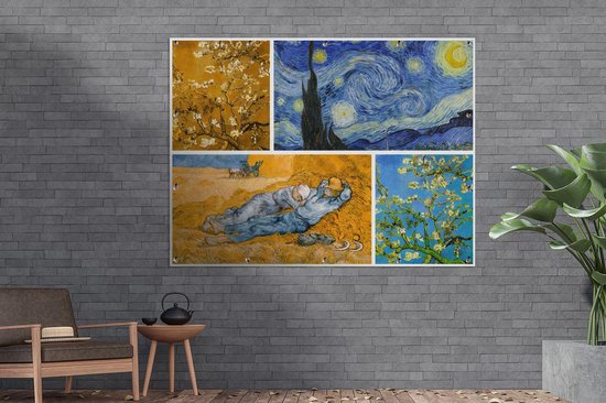 Décoration murale extérieur Van Gogh - Collage - Art - 160x120 cm - Toile jardin - Affiche extérieure