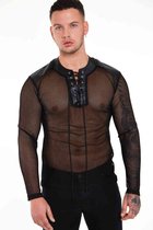 Jawbreaker Longsleeve shirt -XL- Fishnet With Leather Contrast Zwart