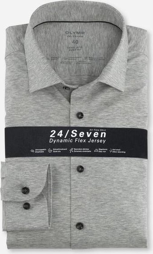 OLYMP Level 5 24/Seven body fit overhemd - zilvergrijs tricot - Strijkvriendelijk - Boordmaat: