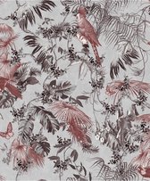 Escapade palm / bird silver animals (papier peint intissé, argent)