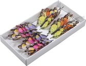 24x stuks decoratie vlinders op draad gekleurd 5 cm - vlindertjes versiering - Kerstboomversiering