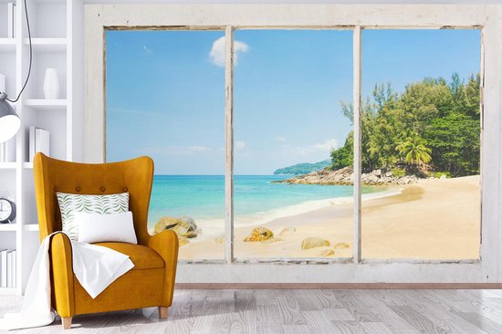 Papier peint - Papier peint photo murale Transparente - Plage - Mer - Largeur 450 cm x hauteur 300 cm