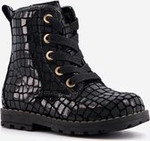 TwoDay leren meisjes croco veterboots - Zwart - Maat 23 - Echt leer