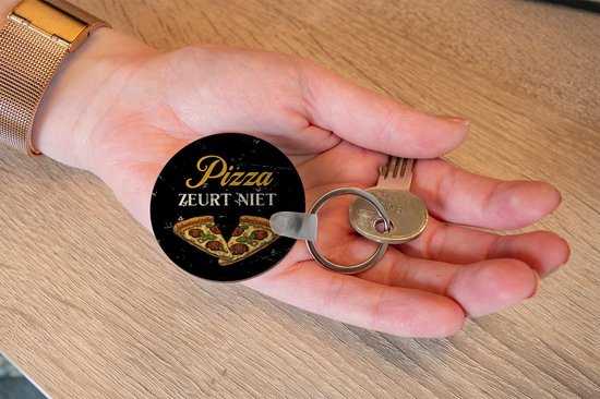 Porte-clés - Pizza - Citations - Zwart - Plastique - Rond - Cadeau pour Femme - Cadeau pour Mari