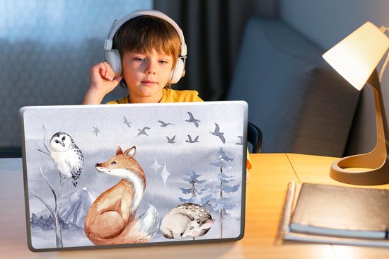 Sticker pour ordinateur portable - 15,6 pouces - Hiver - Hibou - Cerf - Renard