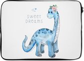 Laptophoes 14 inch - Dinosaurus - Kinderkamer - Sweet Dreams - Jongens - Meisjes - Kinderen - Laptop sleeve - Binnenmaat 34x23,5 cm - Zwarte achterkant