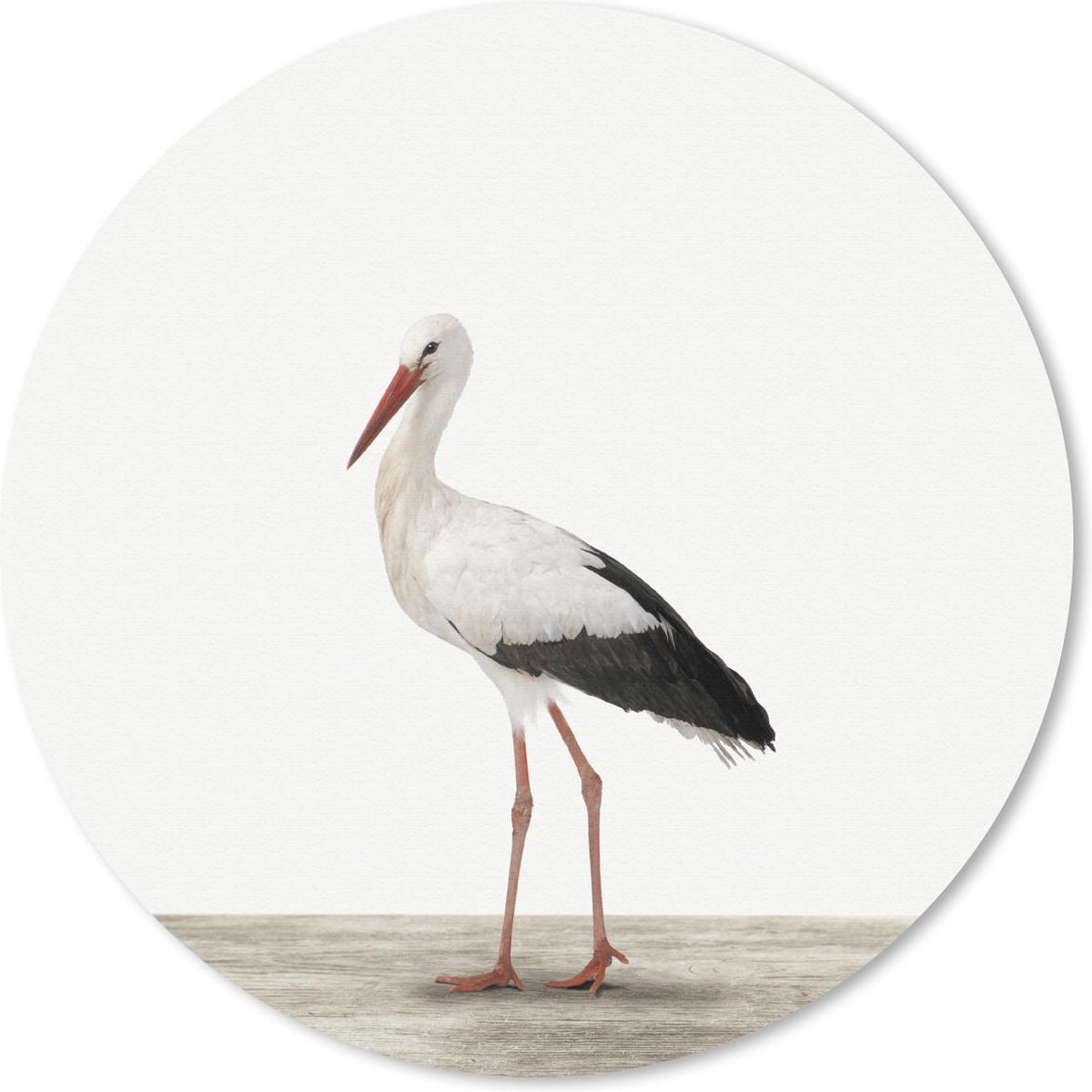 Muismat rond 50x50 cm - Mousepad Dieren - Ooievaar - Wit - Ronde muismatten