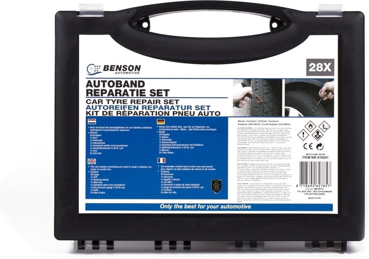Benson 28-delige bandenreparatieset - auto, motor, scooter - met meeneemkoffer thumbnail 3
