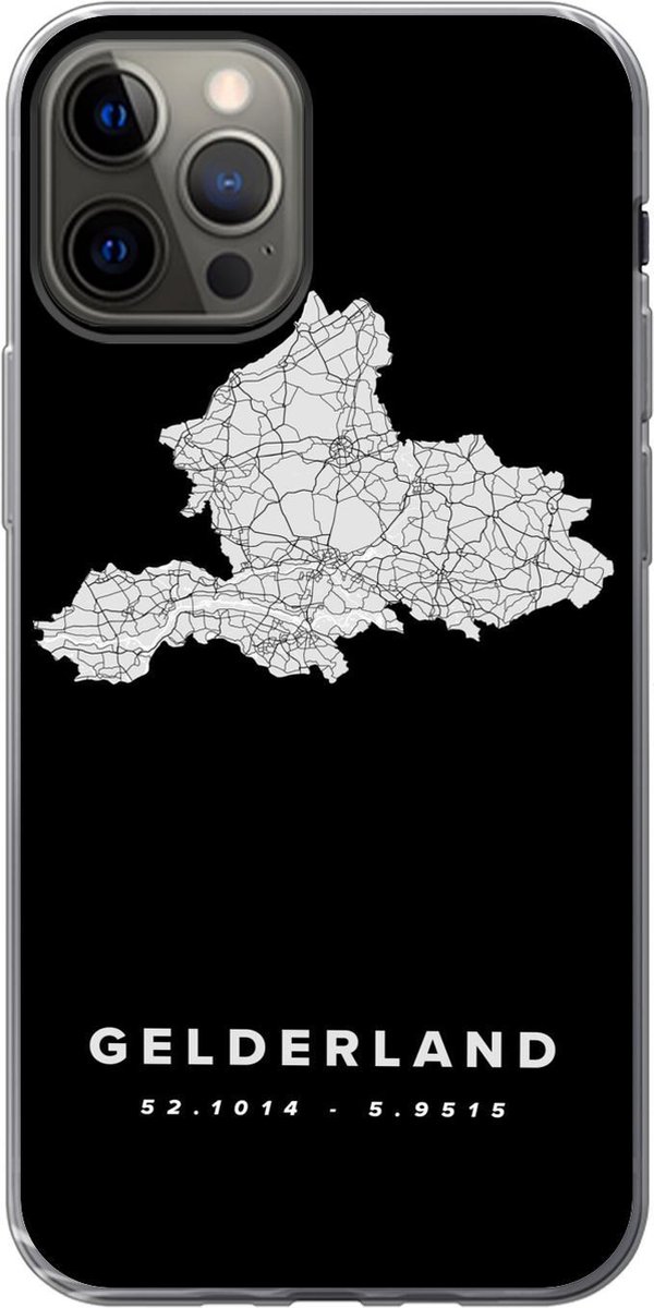 Telefoonhoesje Geschikt voor iPhone 12 Pro hoesje - Gelderland - Kaart - Zwart - Siliconen Telefoonhoesje Telefoonhoesje