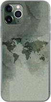 Geschikt voor iPhone 11 Pro hoesje - Wereldkaart - Groen - Grijs - Siliconen Telefoonhoesje