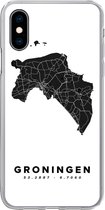 Geschikt voor iPhone X hoesje - Groningen - Kaart - Zwart - Wit - Siliconen Telefoonhoesje