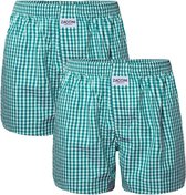 Zaccini - Heren Boxershorts - 2 pack - Woven - Groen wit geblokt