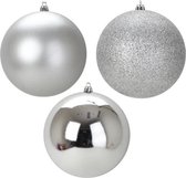 Set van 3 zilveren kunststof kerstballen 12 cm