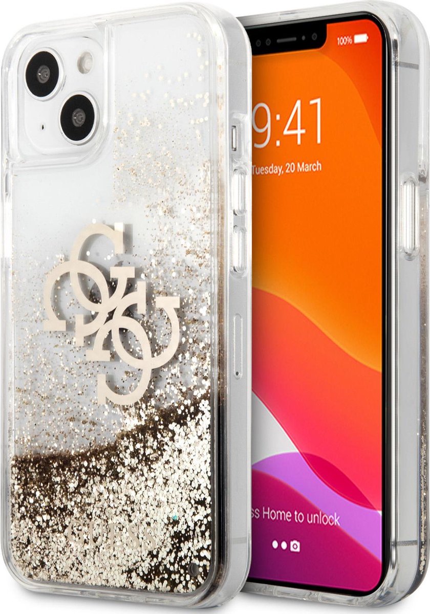 Guess Liquid Glitters Backcase iPhone 13 Mini hoesje Goud