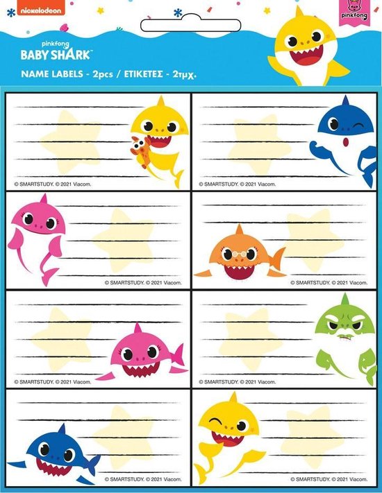 Foto: Pinkfong naamlabels baby shark junior papier wit 16 stuks