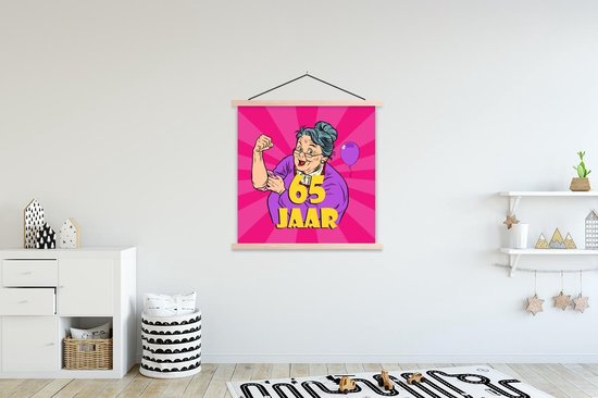 Porte-affiche avec affiche - Affiche scolaire - Femme - Cadeau d'anniversaire - 65 ans - 120x120 cm - Lattes vierges
