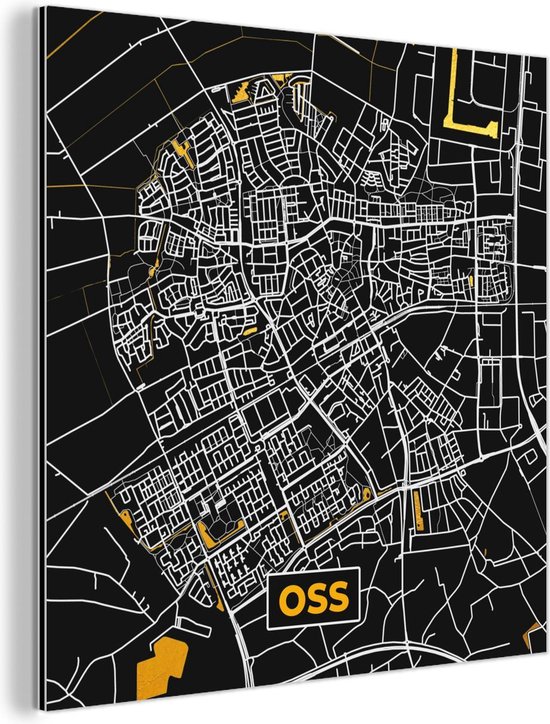 Décoration murale Métal - Peinture Aluminium Industrielle - Carte - Oss - Or - Zwart - 20x20 cm - Dibond - Photo sur aluminium - Décoration murale industrielle - Pour le salon / chambre