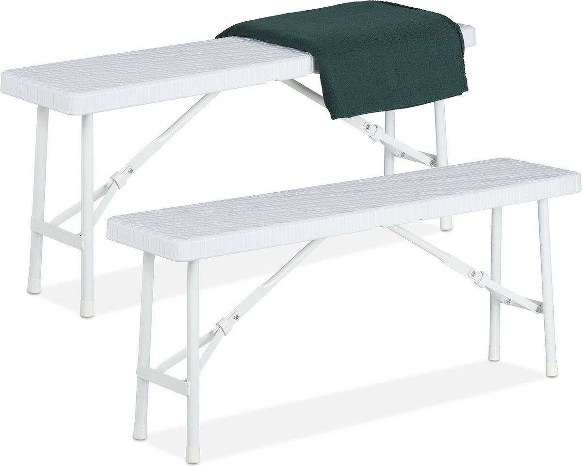 bierbank set van 2 - inklapbaar - kunststof - 100 cm - campingbank - wit