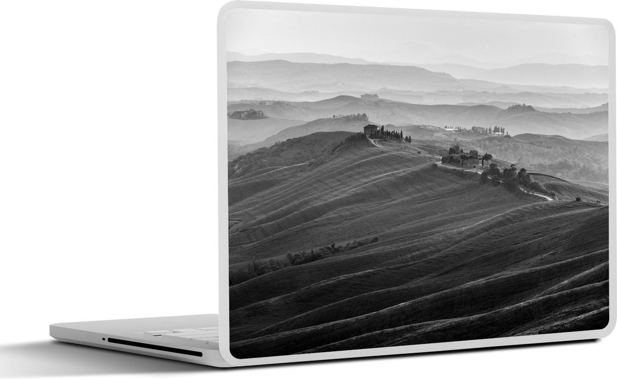 Afbeelding van product SleevesAndCases  Laptop sticker - 12.3 inch - De zonsondergang heerst over de landschappen van Toscane - zwart wit