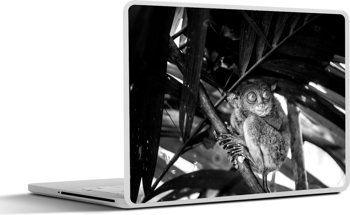 Afbeelding van product SleevesAndCases  Laptop sticker - 11.6 inch - Filipijns spookdier tussen de bladeren - zwart wit