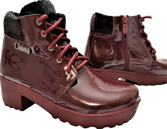 Warmgevoerd imitatieleer Biker boots kind-veter-laarzen-bottines voor meisjes- zwart, 34
