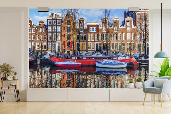 Papier peint Papier peint photo en vinyle - Canal à Amsterdam largeur 360 cm x hauteur 240 cm - Tirage photo sur papier peint (disponible en 7 tailles)