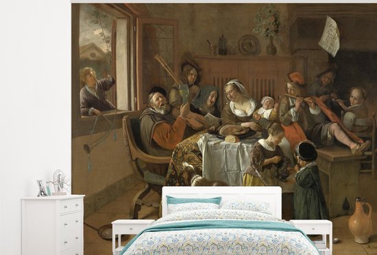 Papier peint vinyle - La famille joyeuse - Peinture de Jan Steen largeur 325 cm x hauteur 260 cm - Tirage photo sur papier peint (disponible en 7 tailles)