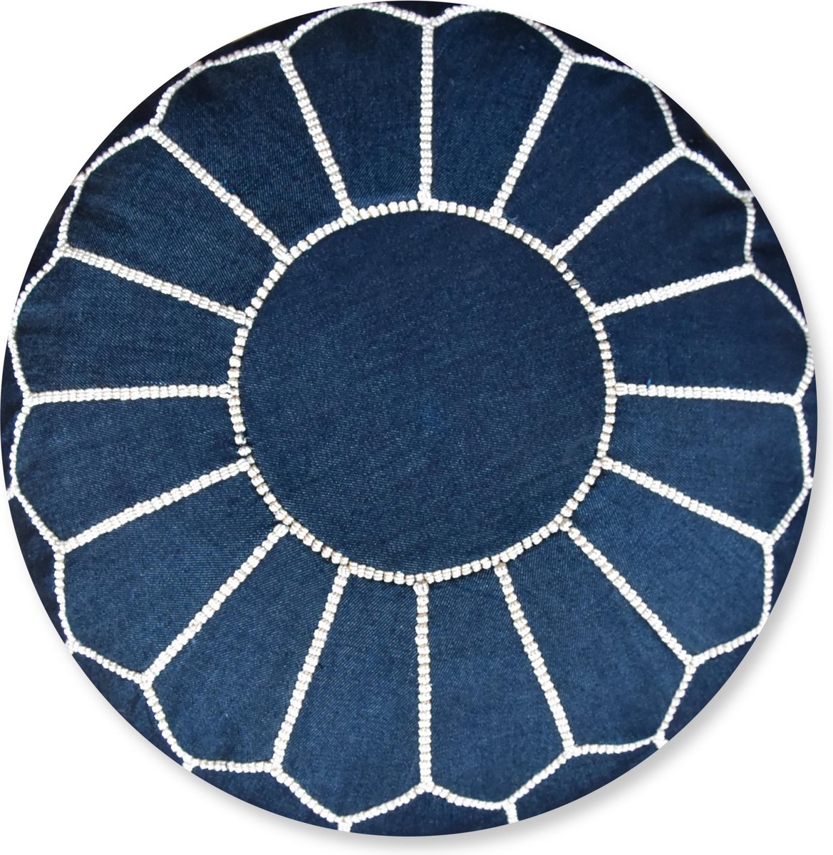 Poufs&Pillows Poef Jeans - Denim Blauw - Handgemaakt- Duurzaam - Rond - Ø55 x 30cm - Gevuld geleverd - POUFS&PILLOWS