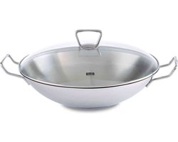 Fissler Kunming Wok met Glasdeksel – Ø 35cm, - Hoogwaardig Roestvrij Staal - Geschikt voor Alle Warmtebronnen