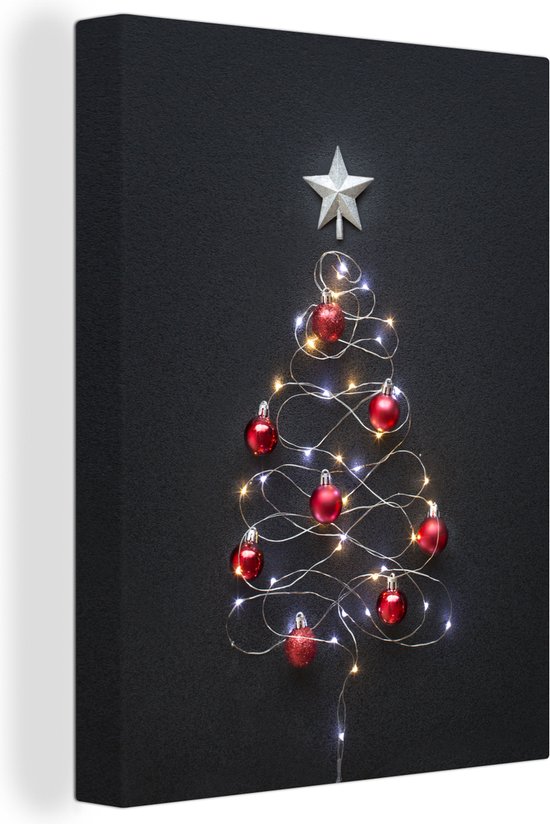 Canvas Schilderij Kerstboom gemaakt van lichten - 60x80 cm - Wanddecoratie