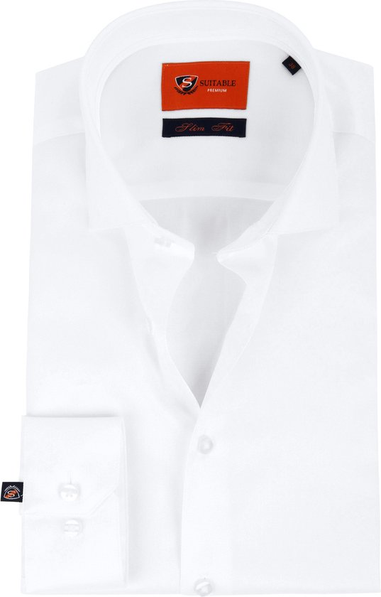 Suitable - Wit Overhemd Slim Fit DR-01 - 42 - Heren - Slim-fit